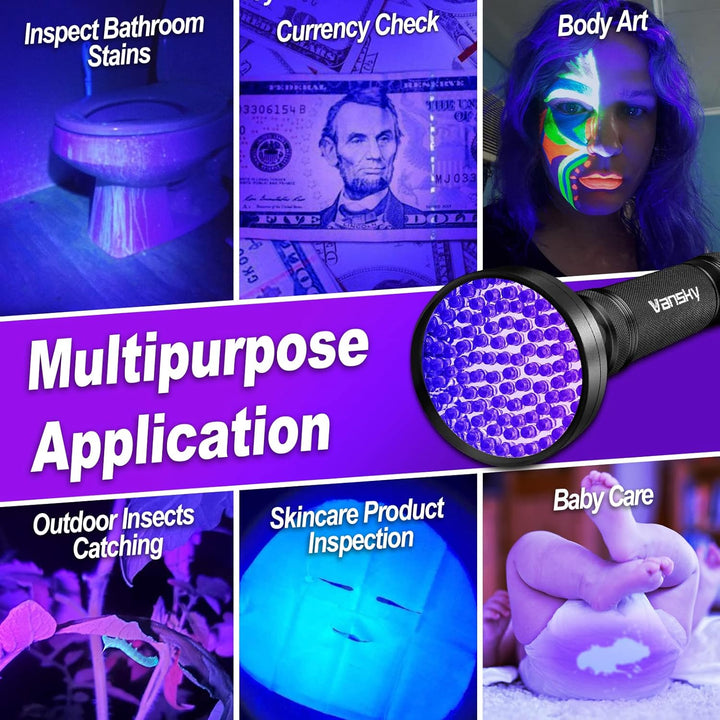 Black Light UV Flashlights, Ultra Bright 100 LED 395Nm Ultraviolet Blacklight Detector for Dog Cat Pet Urine, Dry Stains and Bed Bug, Matching with Pet Odor Eliminator