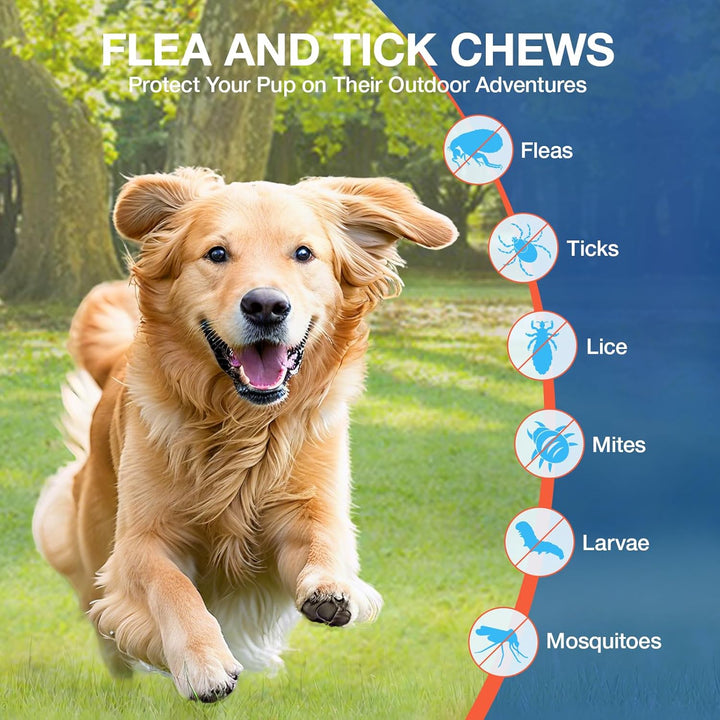 Flea and Tick Prevention for Dogs Chewables, Natural Dog Flea and Tick Treatment, Oral Flea Pills for Dogs Puppy, Skin & Coat Support Supplement - 180 Soft Treat (Chicken Flavor)