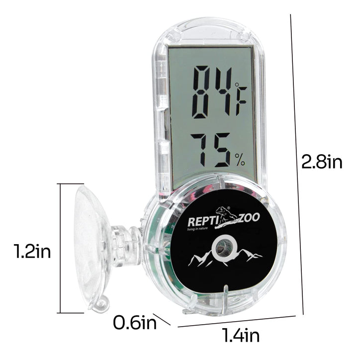 Upgraded Reptile Terrarium Thermometer Hygrometer,Digital Pet Temperature and Humidity Gauge with Suction Cup for Reptile Rearing Box Tank,4-Sides Mounting