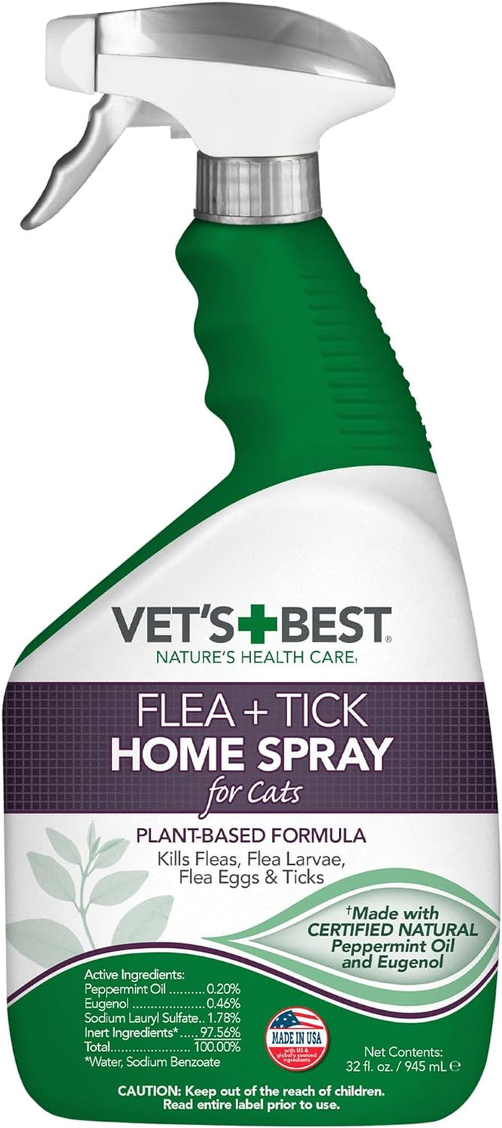 Vet’S Best Flea & Tick Home Spray for Cats – Plant-Based Flea and Tick Treatment with Cotton Spice Scent – Gentle Flea Mist for Indoor Use – Made in USA Natural Cat Flea Control – 32 Oz