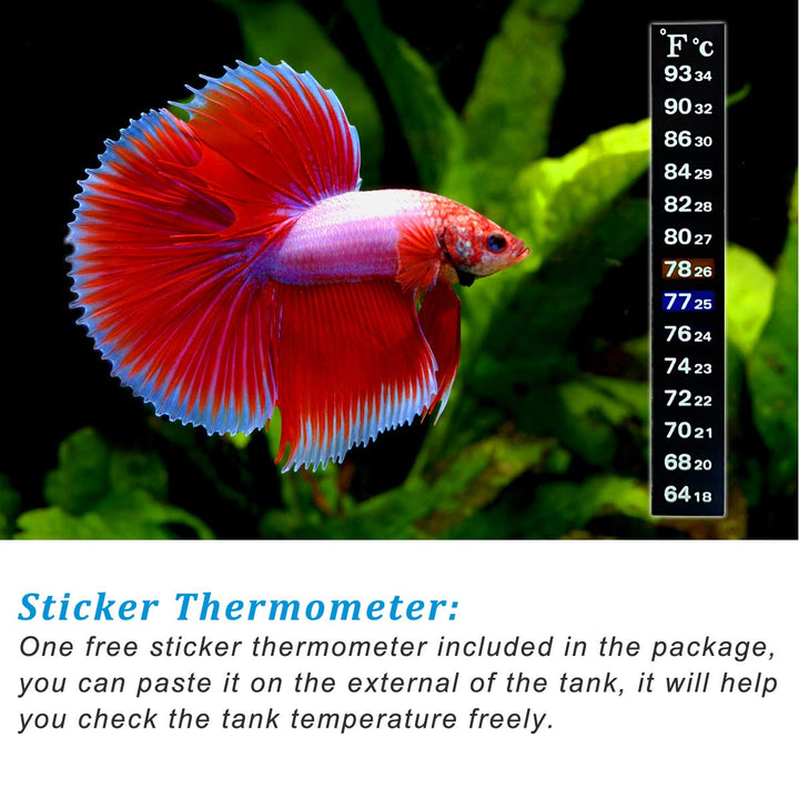 25W Small Aquarium Submersible Betta Heater with Free Thermometer Strip, under 6 Gallon Fish Tanks (Preset Temperature 78℉)
