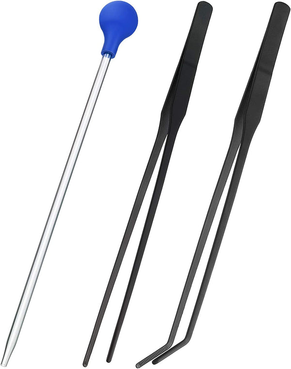 3 Pieces Axolotl Tank Accessories, Extra Long Tweezers for Aquarium, Coral Feeder Long Syringe, Fish Feeding Tongs Tweezers for Reef Roids Aquatic Plant Spider Snake Lizard