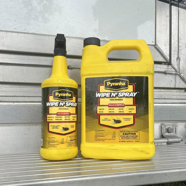 Wipe N' Spray for Horses - Oil-Based Long Lasting Fly Control Repels Horn, Deer, Horse, House, Stable, & Face Flies, Ticks, Mites, Mosquitoes, Gnats & Lice, 1 Gallon