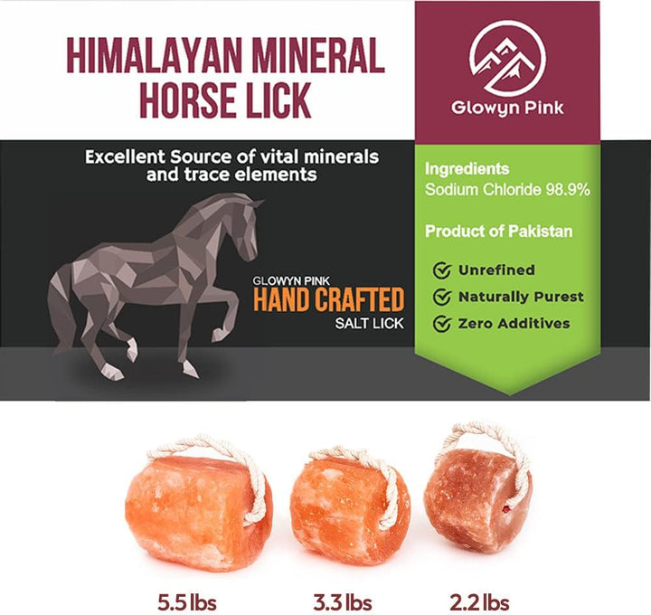 Glowyn Himalayan Salt Lick-Natural Minerals Block on Rope - 4.0 Lbs. (6 Packs) - Great for Horses, Cattle, and Live Stock– Long Lasting – Pink Salt Lick