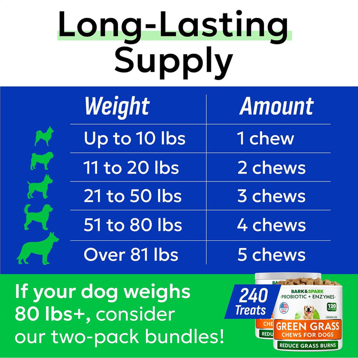 Green Grass Chews - Dog Pee Grass Spot Saver Caused by Dog Urine - Urine Neutralizer for Lawn, Gut Health Probiotics & Enzymes, Lawn Burn from Pee, Grass Burn Spot Chews Rocks