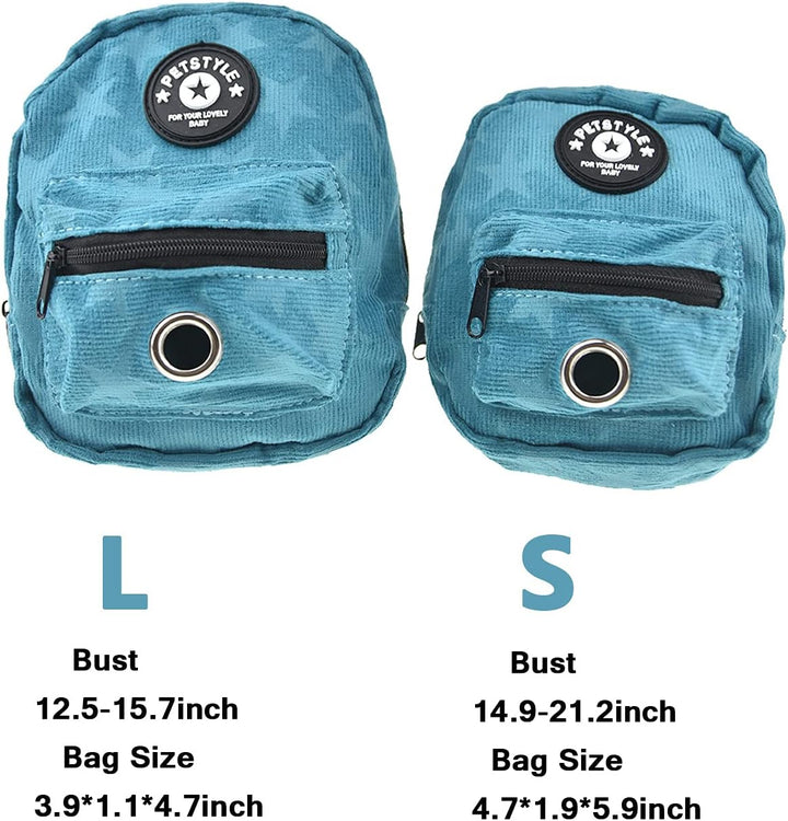 Dog Backpack Harness with Leash, Dog Poop Bag Dispenser, Pet Self Carrier Adjustable Travel Hiking Walking Harness Backpack for Small Medium Dogs (S(Fit:5-10Lb), Blue)