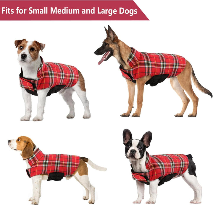 Waterproof Dog Coat, Reversible Dog Jacket for Small Dogs, Adjustable Durable Doggie Winter Coat Warm Cozy Puppy Cold Weather Apparel from Small to Large Breed, Bright Red S