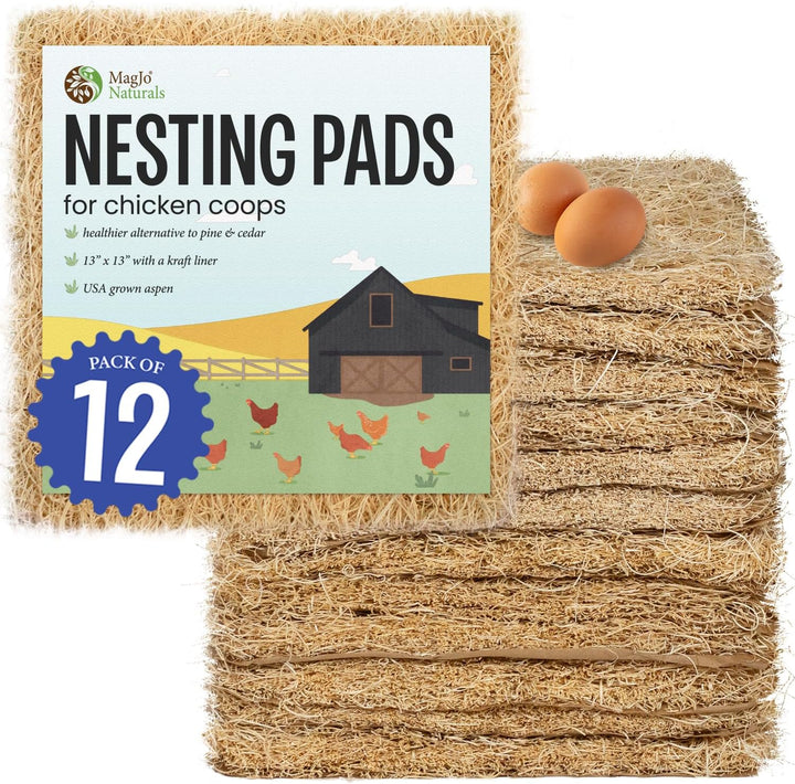 Premium Aspen 12 Pack Excelsior Nesting Liners (12 Pack), Chicken Bedding for Nesting Box, Nesting Pads Box Liners, Chicken Bedding for Coop, Chick Bedding, USA Grown & Sustainably Harvested