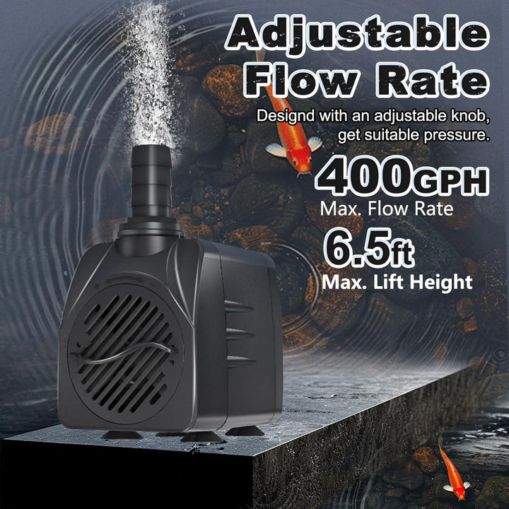 Submersible Pump 400GPH (1500L 25W) Ultra Quiet with over Heating Protection 6.5Ft High Lift for Fountains, Hydroponics, Ponds, Aquariums & More……