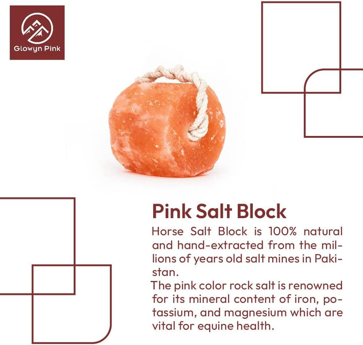 Glowyn Himalayan Salt Lick-Natural Minerals Block on Rope - 4.0 Lbs. (6 Packs) - Great for Horses, Cattle, and Live Stock– Long Lasting – Pink Salt Lick