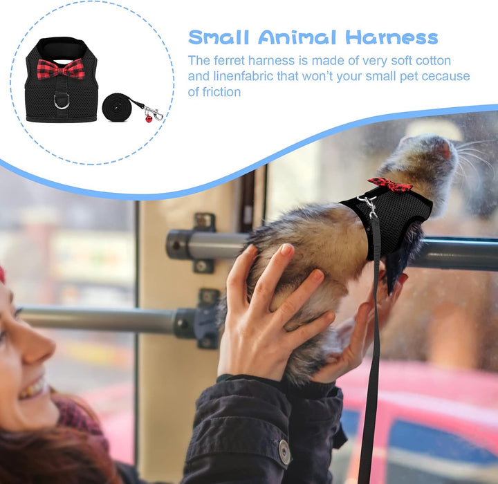 Animal Harness and Leash - Soft Mesh Pet Harness with Safe Bell, No Pull Comfort Padded Vest for Small Pet Black S