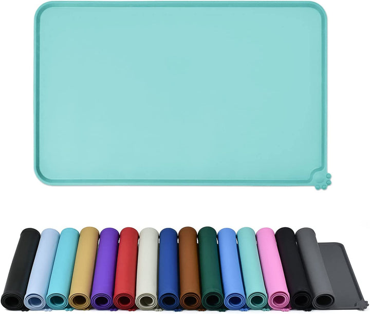 Waterproof Pet Feeding Mat with High Raised Edges, Heavier and Thicker Placemats for Cat Dog Water Bowl with BPA Free, Dogs Cats Food Mats for Messy Drinkers to Prevent Spill and Protect Floors