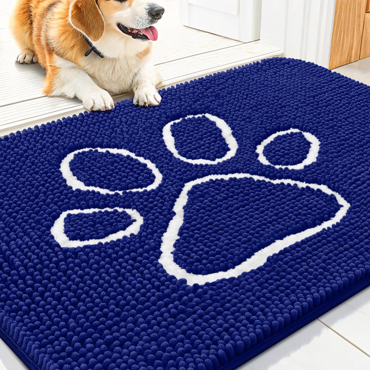 Dog Door Mat for Muddy Paws, Absorbent Dirt Trapper Non Slip Quick Dry Washable Chenille Mat for Mud Dogs, Entry Rug for Indoor and Outdoor (30X20 Inches, Grey)