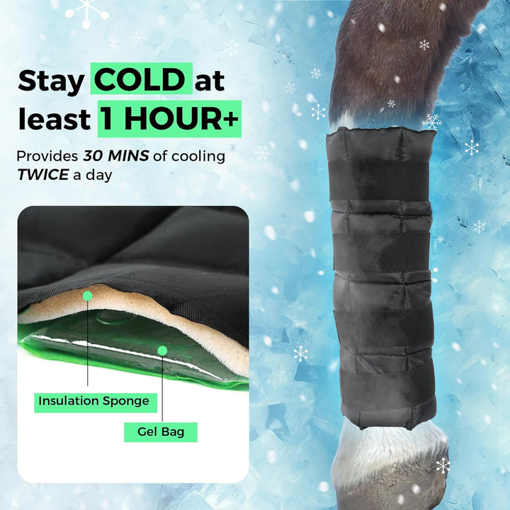 Reusable Gel Horse Ice Boots (Set of 2) - Adjustable Leg Wraps for Cooling Relief on Hocks, Knees & Ankles, Durability & Cooling in Active Horses
