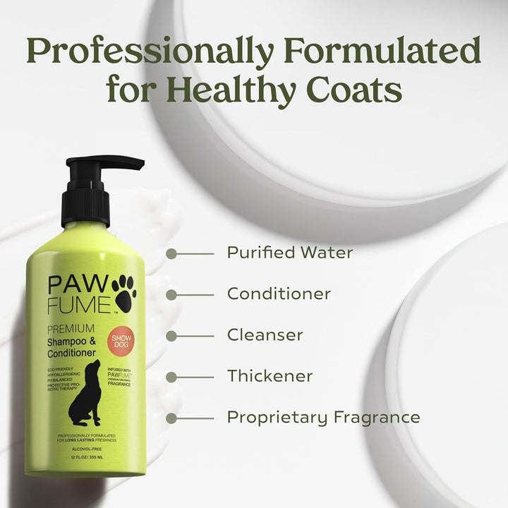 PAWFUME Deshedding Dog Shampoo and Conditioner, Show Dog, 1-Pack – Nourish & Detangle for Silky Soft Coat – Probiotic, Deep-Cleaning, Ph-Balanced Formula – Salon-Quality Shampoo for Dogs