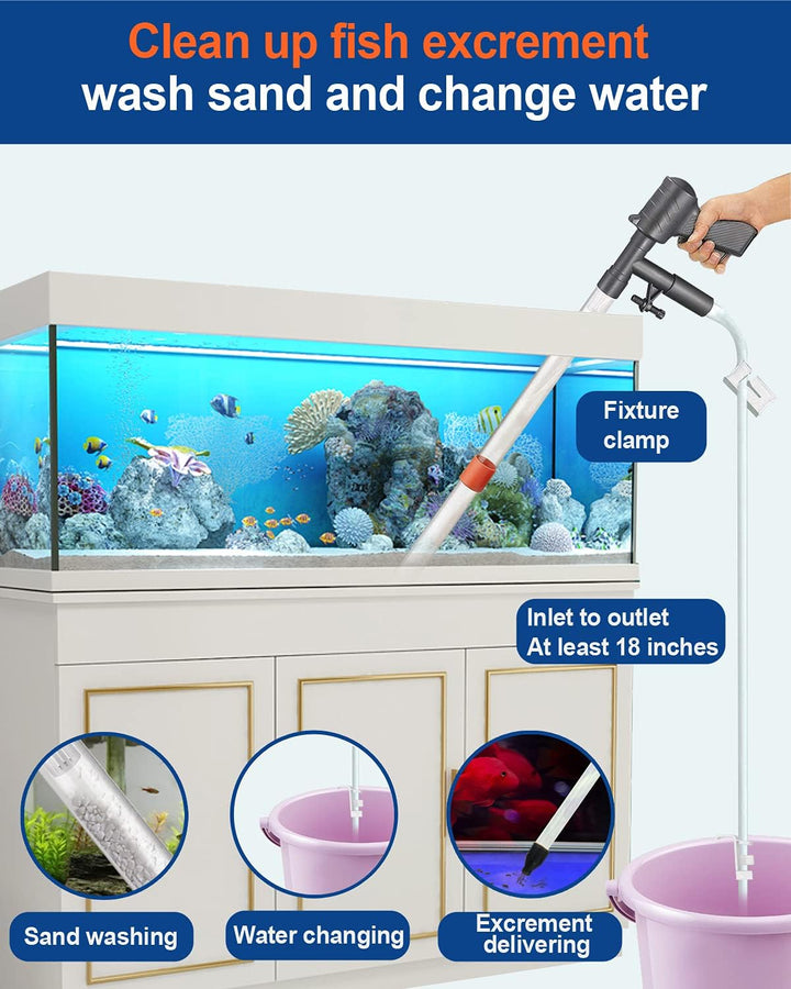 Aquarium Gravel Cleaner [2025 Edition] Vacuum Fish Tank Vacuum Cleaner Tools for Aquarium Water Changer with Aquarium Thermometers Fish Net Kit Use for Fish Tank Cleaning Gravel and Sand