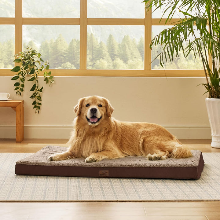 Dog Beds Large Sized Dog - Comfy Flat Pet Beds with Removable Washable Cover, Orthopedic Egg Crate Foam Puppy Mat, Suitable for Pet up to 65 Lbs