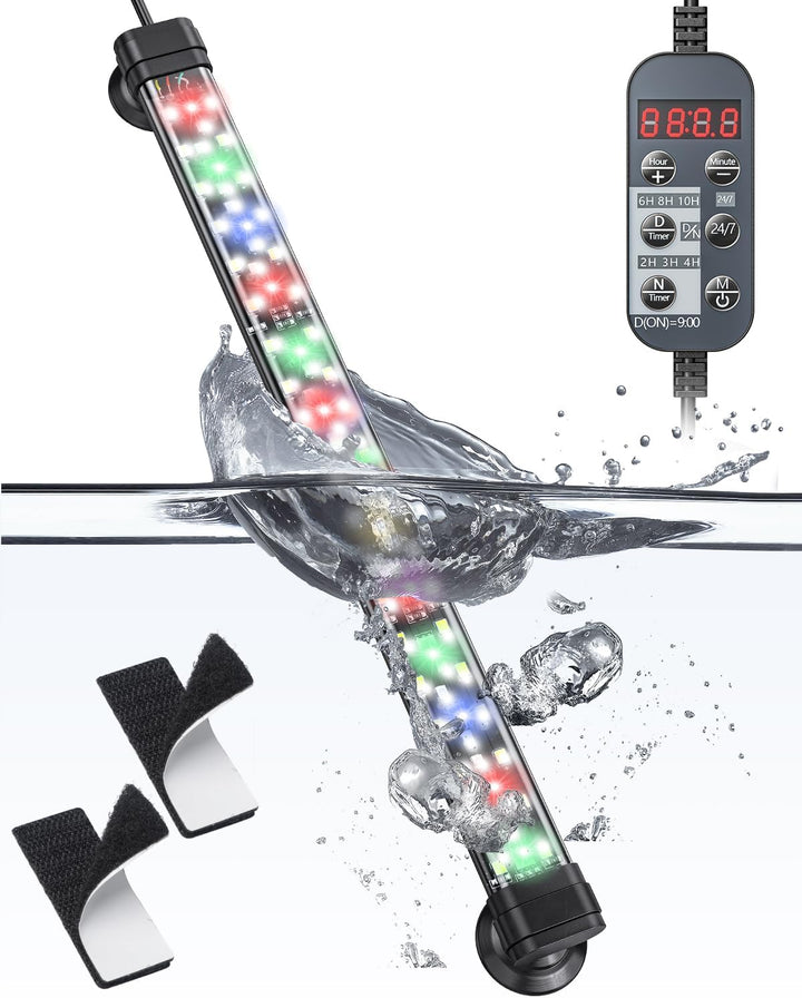 5 W Aquarium LED Light 8 Inch 24/7 Fish Tank Light with Full Spectrum Brilliant White Blue Red Green Lights Multi-Colored Leds with D/N Mode Single Color Effects Timer and Adjustable Brightness