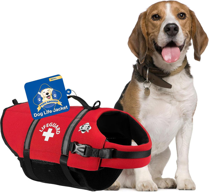 Dog Life Jacket - Swimming Vest for Dogs, Adjustable, Reflective, Comfortable, Multiple Colors, Patterns, Xx-Small to Extra Large Dog Swim Vest with Handle (Red, Large)