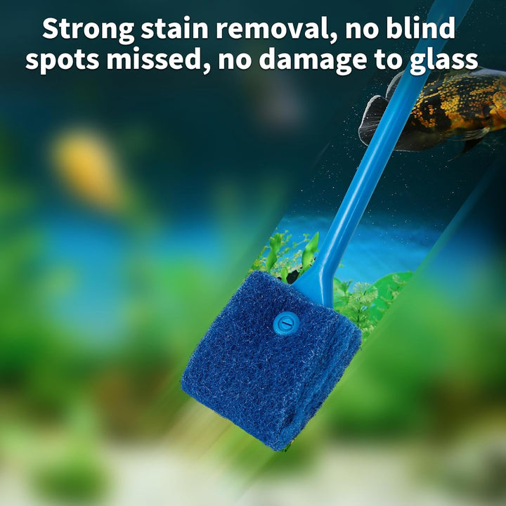 Aquarium Algae Scraper Double Sided Sponge Brush Cleaner Long Handle Fish Tank Scrubber for Glass Aquariums and Home Kitchen,15.4 Inches (1)