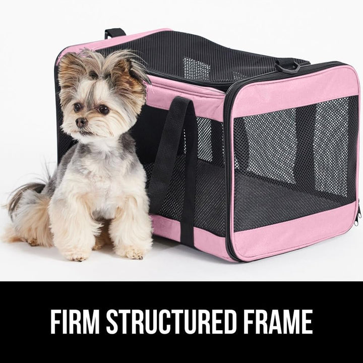 Cat Carrier Travel Bag up to 15 Lbs, Soft Collapsible Small Dog Carriers, Top and Side Entry Breathable Mesh, Grip Feet on Underside, Cozy Washable Waterproof Pad, Portable Kennel, Pink