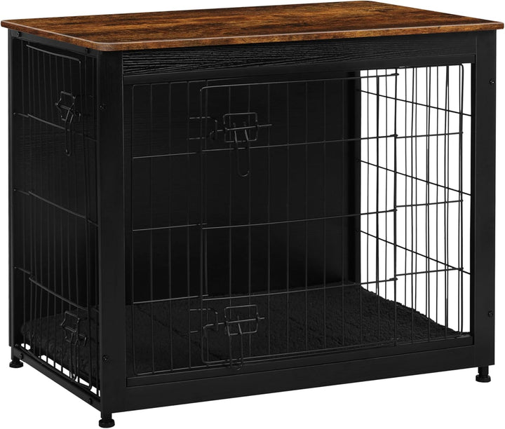 Dog Crate Furniture with Cushion, Wooden Kennel Table with Double Doors, Indoor Dog House, Small/Medium/Large/Extra Large Size, 27.2" L, Rustic Brown