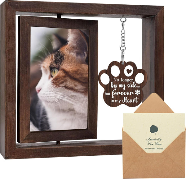 Cat Memorial Gifts for Loss of Cat - Pet Memorial Gifts Cat,Loss of Cat Sympathy Gift, Cat Passing Away, Pet Remembrance Gift Cat,Rotating Wooden Cat Picture Frame 4X6 Photo