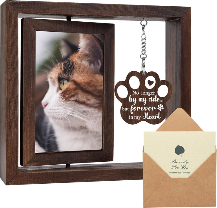 Cat Memorial Gifts for Loss of Cat - Pet Memorial Gifts Cat,Loss of Cat Sympathy Gift, Cat Passing Away, Pet Remembrance Gift Cat,Rotating Wooden Cat Picture Frame 4X6 Photo