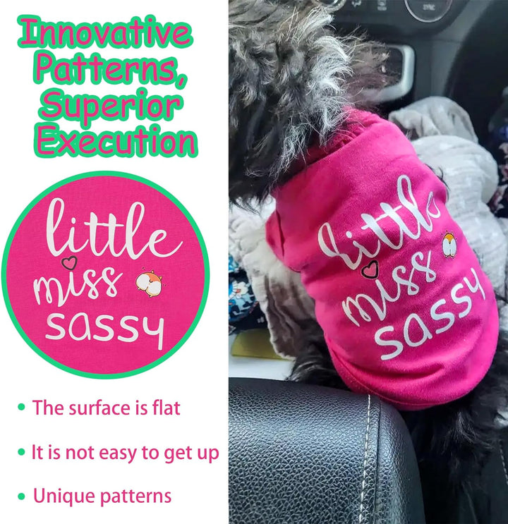 Dog Clothes Fashionable Sleeveless Pet Vest: 'Little Miss Sassy' Printed Cotton Dog Shirt, Ideal for Small, Medium, and Large Breeds, Ensuring Comfort and Breathability Rose Red S