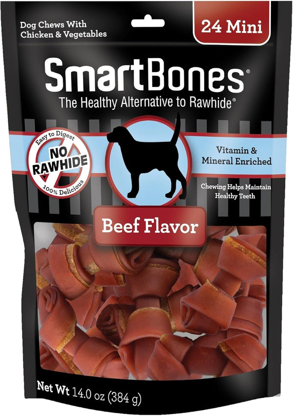Mini Chews with Real Beef 24 Count, Rawhide-Free Chews for Dogs