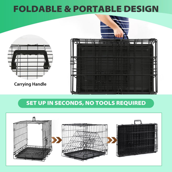 | Dog Crate | 18" | Black | Foldable Metal Kennel with Single Doors, Secure Slide-Bolt Latches, Leakproof Tray | Portable Dog Cage for Small Breeds | for Travel, Indoor & Outdoor Use