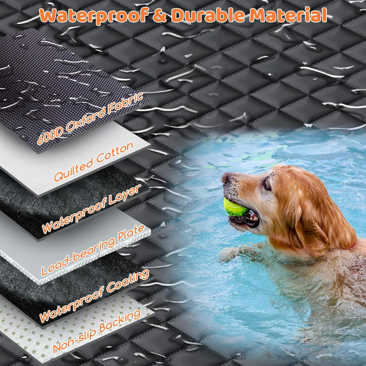 Backseat Extender for Dogs - Hard Bottom Dog Car Seat Cover for Back Seat, Foldable Dog Hammock for Car, SUV, and Truck, Pet Rear Seat Protector Dogs Travel Bed with Mesh Window & Side Flaps