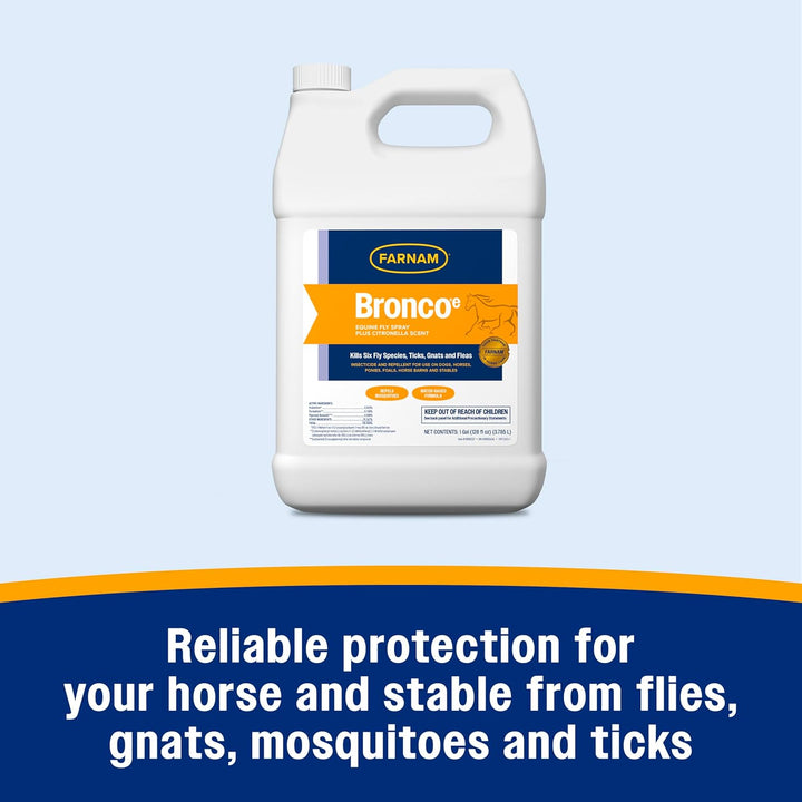 Broncoe Fly Spray plus Citronella for Horses, Dogs & Premises – Kills Flies, Ticks, Fleas, Lice & Mosquitoes – Water-Based, Non-Oily Multi-Purpose Insecticide – 128 Oz