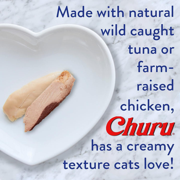 Churu Cat Treats, Grain-Free, Lickable, Squeezable Creamy Purée Cat Treat/Topper with Vitamin E & Taurine, 0.5 Ounces Each Tube, 4 Tubes, Tuna with Salmon Recipe