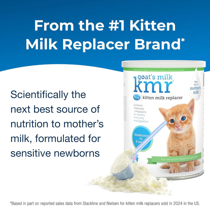 Goat’S Milk KMR Kitten Milk Replacer Powder - 12 Oz - Powdered Kitten Formula with Prebiotics, Probiotics & Vitamins for Kittens Newborn to Six Weeks Old - Easy to Digest