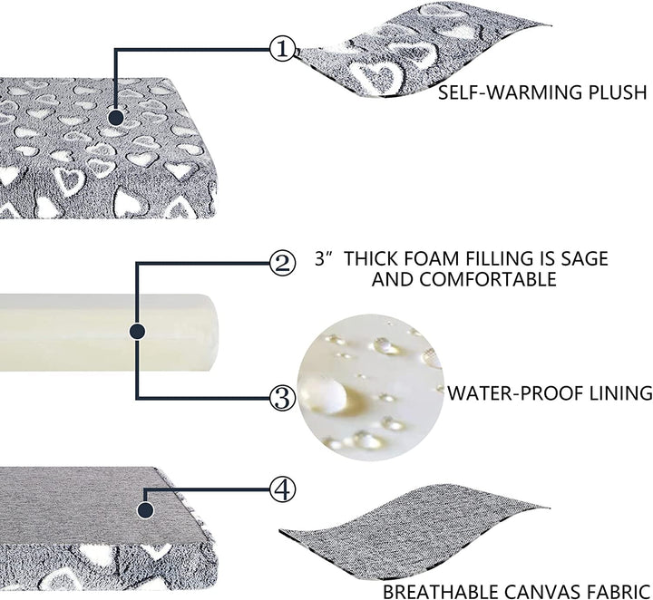 Reversible Cool and Warm Dog Bed Mat for Crates - Stylish Pad with Waterproof Inner Linings and Removable Machine Washable Cover, Firm Support for Small to Xx-Large Dogs, Grey