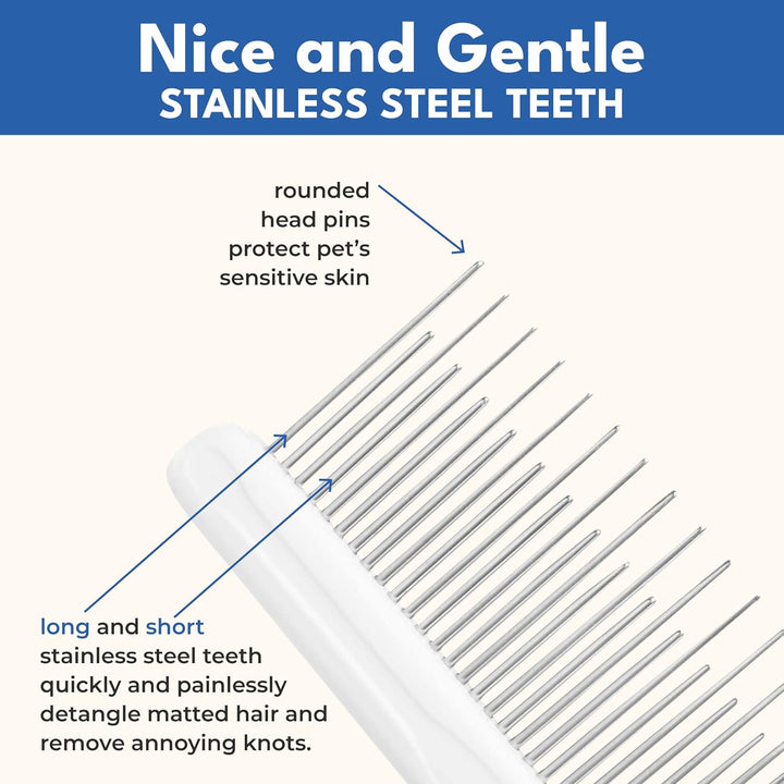 Grooming Comb for Long & Curly Hair in Dogs & Cats - Top Pet Detangler Brush - Removes & Prevents Matted Fur - Perfect for Goldendoodle, Poodle Mixes, and Cat Undercoat