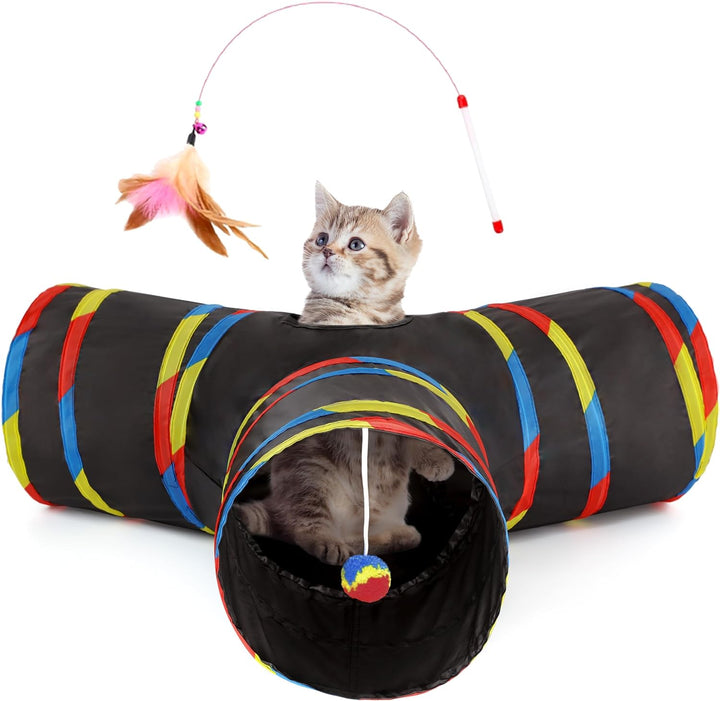 Pet Cat Tunnel Tube Cat Toys 3 Way Collapsible, Tunnels for Indoor Cats，Kitty Bored Peek Hole Toy Ball Cat, Puppy, Kitty, Kitten, Rabbit