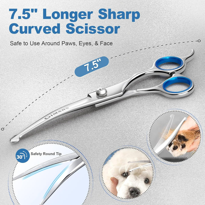 Titanium Coated Professional 6 in 1 4CR Stainless Steel Dog Grooming Scissors with Safety round Tip, Heavy Duty Pet Grooming Scissor for Dogs, Cats and Other Animals