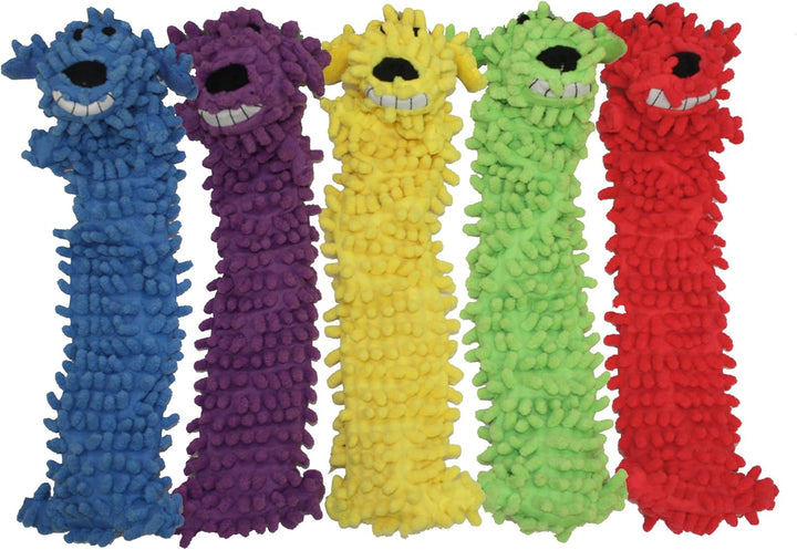 Loofa Dog Plush Toy W/ Birthday Hat - Squeaky Dog Toy for Dogs - Soft Plush - Stuffed Animal Dog Toys for Playing (1 Count, 12”, Random Color Surprise)