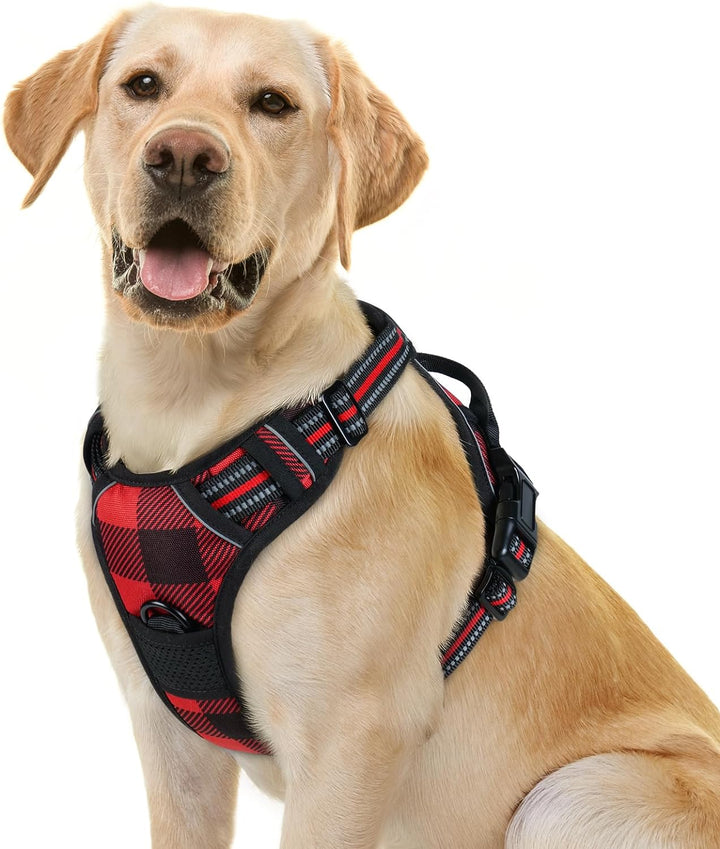 Dog Harness No Pull with 2 Leash Clips, Adjustable Soft Padded, Reflective Oxford No Choke Pet Vest with Easy Control Handle for Large Dogs, Black, L
