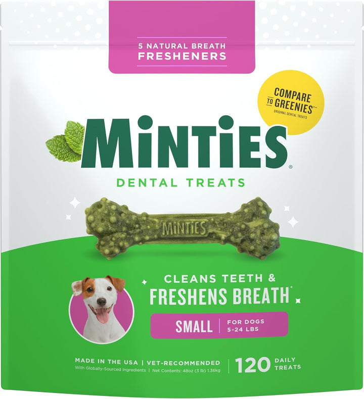 Dental Chews for Dogs, 60 Count, Vet-Recommended Mint-Flavored Treats for Medium Dogs 25-50 Lbs, Bones Clean Teeth, Fight Bad Breath, and Removes Plaque and Tartar