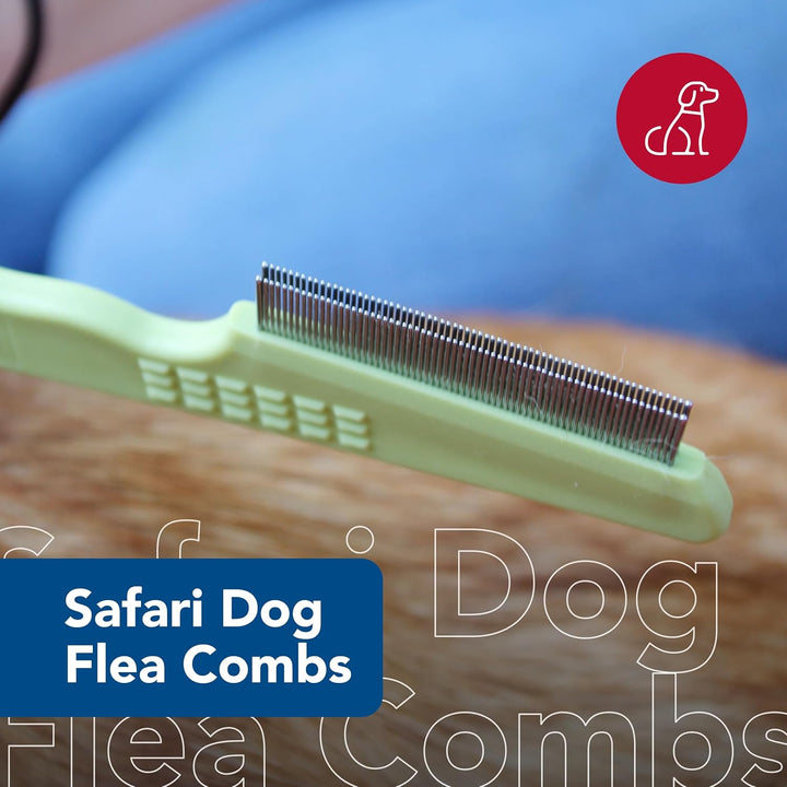Pet Safari Double Row Comb - Helps Dry Skin - for Flea Prevention and Detection in Pets with Short and Long Hair