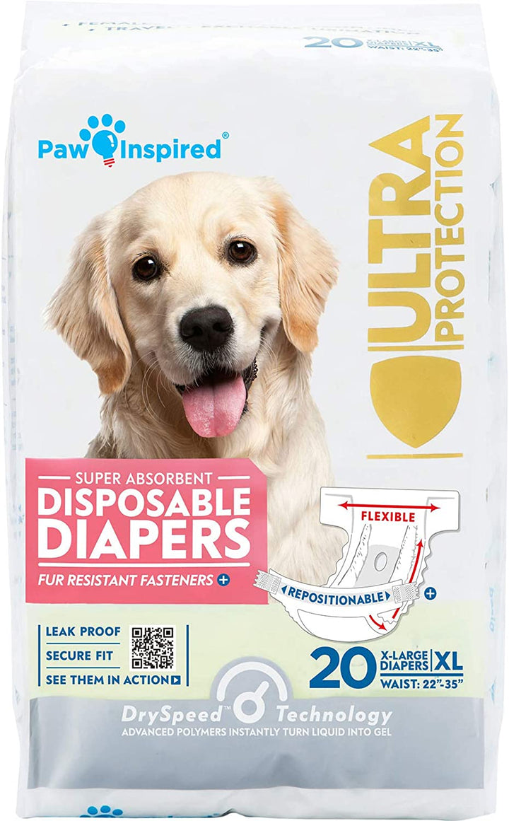 32Ct Disposable Dog Diapers | Female Dog Diapers Ultra Protection | Diapers for Dogs in Heat, Excitable Urination, or Incontinence (Small)