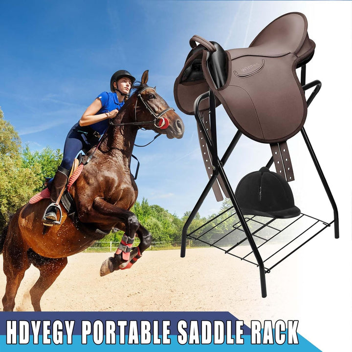 Saddle Rack Portable Folding Horse Saddle Stand for English and Western Saddles,28" L X 19" W X 37.5" H,Black