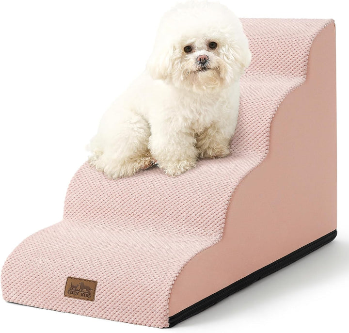 Dog Stairs for Small Dogs 15.7" H, Curved Dog Step for Puppy, Older Cat, Medium Pet Ramp for Sofa, Couch or Chair, Ladder with High Density Foam, 15.7X22.4X15.7 Inch, 3 Step, Beige