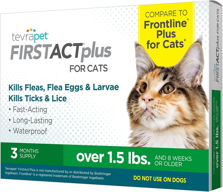 Firstact plus Flea and Tick Prevention for Cats over 1.5Lbs, 6 Monthly Doses, Topical Drops