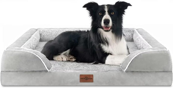 Orthopedic Dog Bed for Extra Large Dogs 42X30 Inch, Waterproof Supportive Egg Crate Foam XL Pet Bed with Removable Bolsters, Dog Couch with Washable Cover & Non-Slip Bottom, Grey