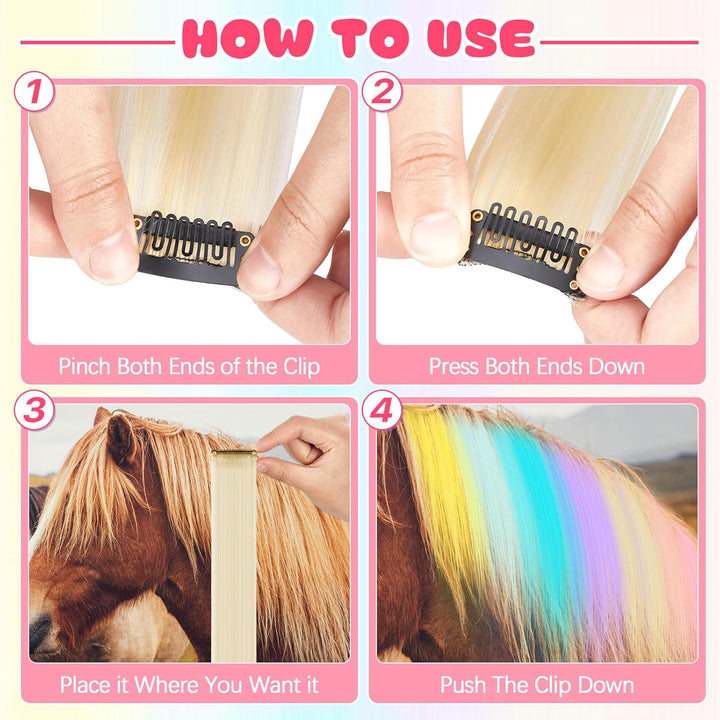 23 Pcs Horse Costume, Include 1 Unicorn Horn, 18 Clip in Hair Extensions, 4 Leg Wraps for Real Horses Western Party Bling Accessory