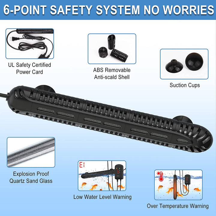 Aquarium Heater, 300W Fish Tank Heater with LED Digital Display & 5 Safety Protection, Submersible Aquarium Heater with 2 Suction Cup and 8.2Ft Cord for 40-75 Gallon Fish Tank.